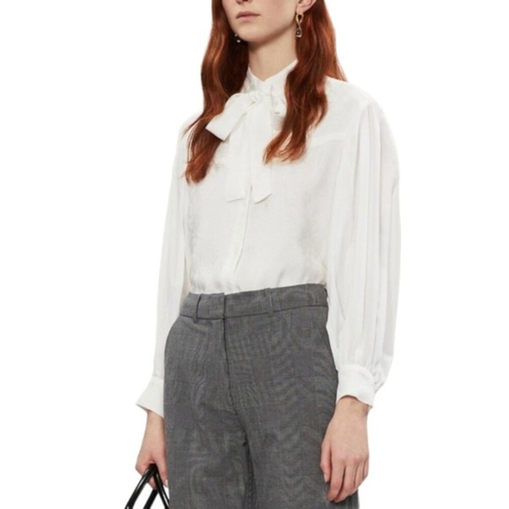 SANDRO Jacquie Long Sleeve Jacquard Blouse Ecru Off White Top Size 3 Lg ($295)